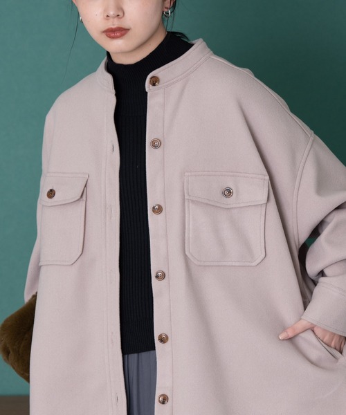 Aunt Marie's（アントマリーズ）の「バンドカラーメルトンCPOシャツ（カバーオール・レディース・オリーブ/ベージュ・マルチサイズ）」の21枚目の写真