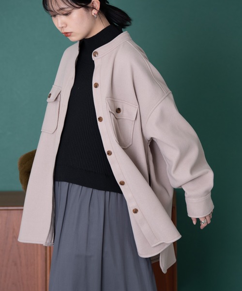 Aunt Marie's（アントマリーズ）の「バンドカラーメルトンCPOシャツ（カバーオール・レディース・オリーブ/ベージュ・マルチサイズ）」の17枚目の写真