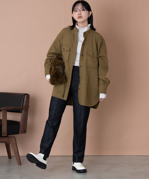 Aunt Marie's（アントマリーズ）の「バンドカラーメルトンCPOシャツ（カバーオール・レディース・オリーブ/ベージュ・マルチサイズ）」の15枚目の写真