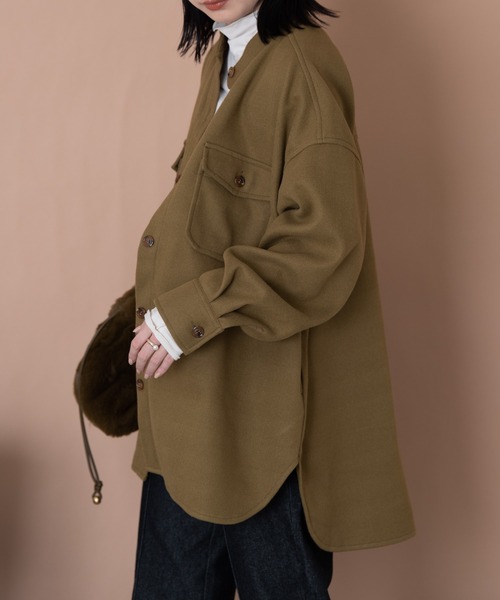 Aunt Marie's（アントマリーズ）の「バンドカラーメルトンCPOシャツ（カバーオール・レディース・オリーブ/ベージュ・マルチサイズ）」の18枚目の写真