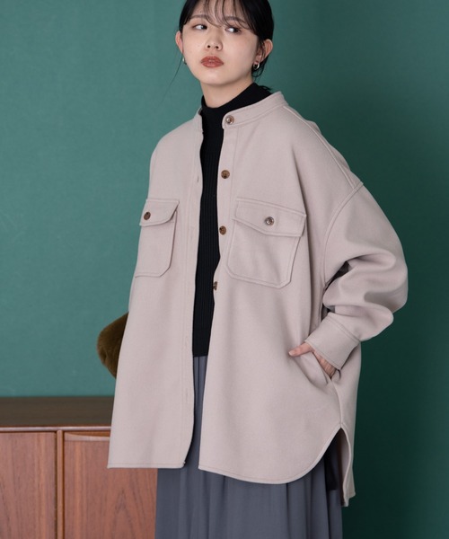 Aunt Marie's（アントマリーズ）の「バンドカラーメルトンCPOシャツ（カバーオール・レディース・オリーブ/ベージュ・マルチサイズ）」の7枚目の写真