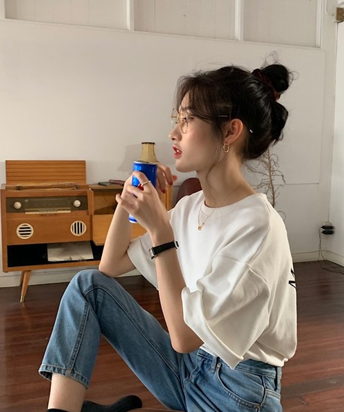 Bifrost（ビフレスト）の「バックロゴビッグシルエットTシャツ（Tシャツ/カットソー・レディース・ホワイト/ブラック/グレー/オレンジ/ブルー/アイボリー/ピンクベージュ・F）」の22枚目の写真