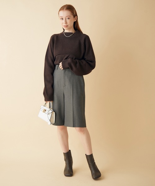 MADEMOISELLE ROPE'（マドモアゼル ロペ）の「【3WAY】ショートニット+パフスリーブニット（ニット/セーター・レディース・ダークブラウン/ピンク・38）」の16枚目の写真