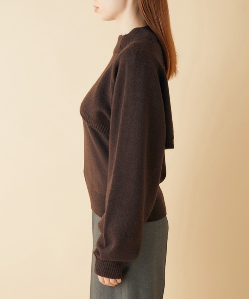 MADEMOISELLE ROPE'（マドモアゼル ロペ）の「【3WAY】ショートニット+パフスリーブニット（ニット/セーター・レディース・ダークブラウン/ピンク・38）」の14枚目の写真