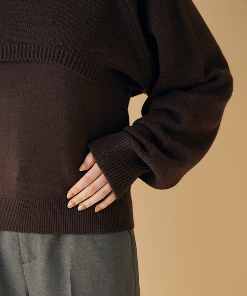 MADEMOISELLE ROPE'（マドモアゼル ロペ）の「【3WAY】ショートニット+パフスリーブニット（ニット/セーター・レディース・ダークブラウン/ピンク・38）」の9枚目の写真