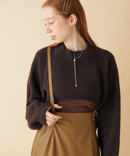 MADEMOISELLE ROPE'（マドモアゼル ロペ）の「【3WAY】ショートニット+パフスリーブニット（ニット/セーター・レディース・ダークブラウン/ピンク・38）」の11枚目の写真