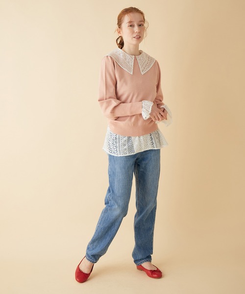 MADEMOISELLE ROPE'（マドモアゼル ロペ）の「【3WAY】ショートニット+パフスリーブニット（ニット/セーター・レディース・ダークブラウン/ピンク・38）」の7枚目の写真