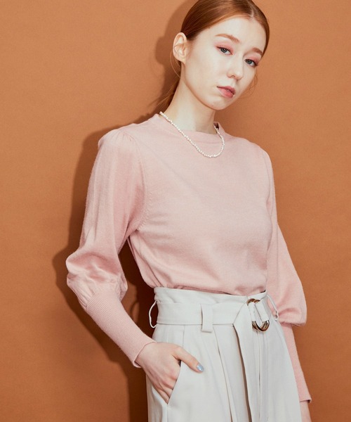 MADEMOISELLE ROPE'（マドモアゼル ロペ）の「【3WAY】ショートニット+パフスリーブニット（ニット/セーター・レディース・ダークブラウン/ピンク・38）」の21枚目の写真