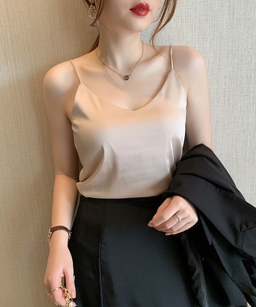 Jasmine Grandiflorum（ジャスミングランディフローラム）の「【Jasmine】セクシーサテンキャミソール (SS)（キャミソール・レディース・ブラック/ホワイト/シャンパン/グレー/ベージュ・MEDIUM/LARGE/SMALL）」の13枚目の写真