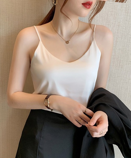 Jasmine Grandiflorum（ジャスミングランディフローラム）の「【Jasmine】セクシーサテンキャミソール (SS)（キャミソール・レディース・ブラック/ホワイト/シャンパン/グレー/ベージュ・MEDIUM/LARGE/SMALL）」の9枚目の写真