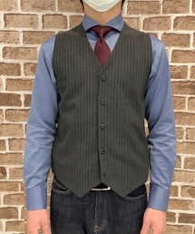 TOKYO SHIRTS | 前身布帛ツイル ストライプ柄起毛ニットジレ(ベスト)