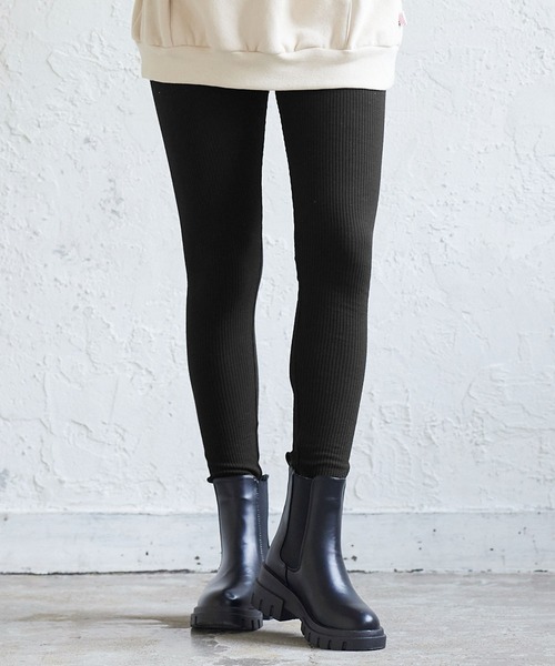 KOBE LETTUCE（コウベレタス）の「[ &HEAT ]　微起毛あったかリブカットレギンス（レギンス/スパッツ・レディース・ブラック系その他/ベージュ系その他/チャコールグレー/グレー系その他/ブラック/グレイッシュベージュ・2/1）」の2枚目の写真