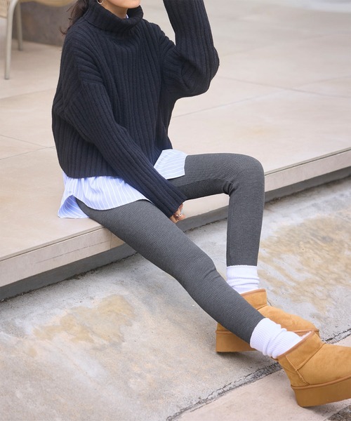 KOBE LETTUCE（コウベレタス）の「[ &HEAT ]　微起毛あったかリブカットレギンス（レギンス/スパッツ・レディース・ブラック系その他/ベージュ系その他/チャコールグレー/グレー系その他/ブラック/グレイッシュベージュ・2/1）」の10枚目の写真