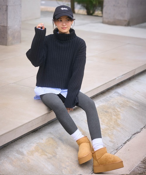 KOBE LETTUCE（コウベレタス）の「[ &HEAT ]　微起毛あったかリブカットレギンス（レギンス/スパッツ・レディース・ブラック系その他/ベージュ系その他/チャコールグレー/グレー系その他/ブラック/グレイッシュベージュ・2/1）」の11枚目の写真