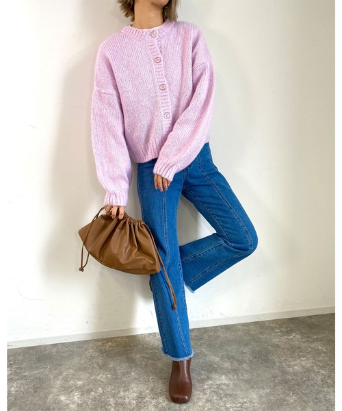 MLI'A(エムリア)の「モヘアタッチニットカーディガン(カーディガン/ボレロ・レディース・イエロー/グリーン/杢グレー/レンガ/ブラック/アイボリー/サックスブルー/パープル系/ライトイエロー/レッド系その他/グリーン系/イエロー系5/アイボリー系/ライトイエロー系/パープル系その他/サックスブルー系2・M)」の10枚目の写真