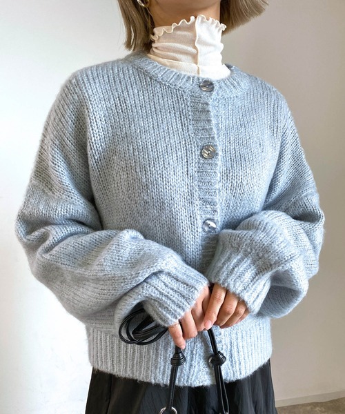 MLI'A(エムリア)の「モヘアタッチニットカーディガン(カーディガン/ボレロ・レディース・イエロー/グリーン/杢グレー/レンガ/ブラック/アイボリー/サックスブルー/パープル系/ライトイエロー/レッド系その他/グリーン系/イエロー系5/アイボリー系/ライトイエロー系/パープル系その他/サックスブルー系2・M)」の7枚目の写真