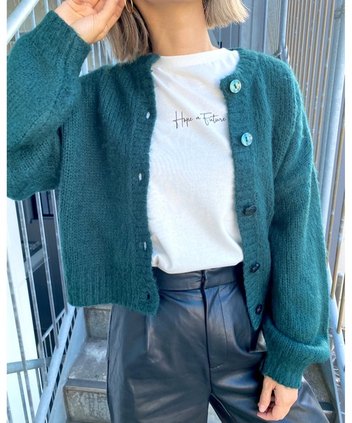 MLI'A(エムリア)の「モヘアタッチニットカーディガン(カーディガン/ボレロ・レディース・イエロー/グリーン/杢グレー/レンガ/ブラック/アイボリー/サックスブルー/パープル系/ライトイエロー/レッド系その他/グリーン系/イエロー系5/アイボリー系/ライトイエロー系/パープル系その他/サックスブルー系2・M)」の5枚目の写真