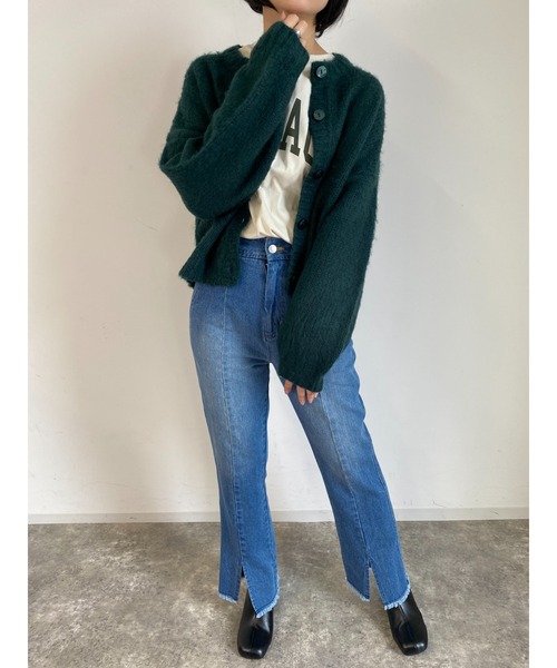 MLI'A(エムリア)の「モヘアタッチニットカーディガン(カーディガン/ボレロ・レディース・イエロー/グリーン/杢グレー/レンガ/ブラック/アイボリー/サックスブルー/パープル系/ライトイエロー/レッド系その他/グリーン系/イエロー系5/アイボリー系/ライトイエロー系/パープル系その他/サックスブルー系2・M)」の22枚目の写真