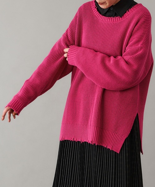 ear PAPILLONNER(イアパピヨネ)の「【SUM1 STYLE】(WEB限定カラーあり)ギザギザダメージニット(ニット/セーター・レディース・ブラック/ピンク/グリーン・FREE)」の12枚目の写真
