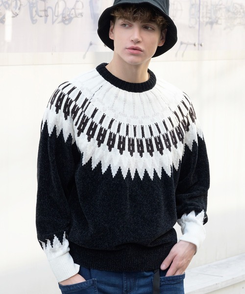 ８(eight)（エイト）の「ノルディック柄ニット（ニット/セーター・メンズ・ホワイト/ブラック/ネイビー/ブラウン/サックスブルー・MEDIUM/LARGE）」の3枚目の写真