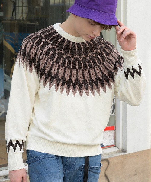８(eight)（エイト）の「ノルディック柄ニット（ニット/セーター・メンズ・ホワイト/ブラック/ネイビー/ブラウン/サックスブルー・MEDIUM/LARGE）」の6枚目の写真