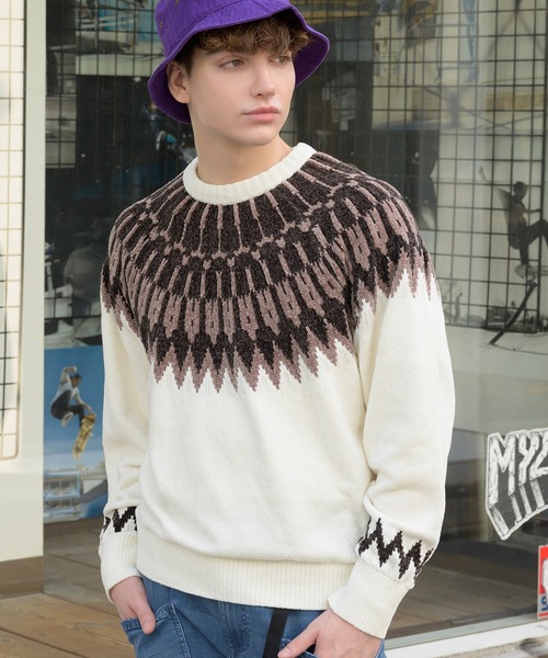 ８(eight)（エイト）の「ノルディック柄ニット（ニット/セーター・メンズ・ホワイト/ブラック/ネイビー/ブラウン/サックスブルー・MEDIUM/LARGE）」の7枚目の写真
