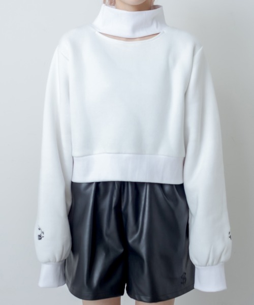 RASVOA（ラスボア）の「カットアウトハイネックトレーナー（スウェット・レディース・ブラック/オフホワイト・FREE）」の8枚目の写真