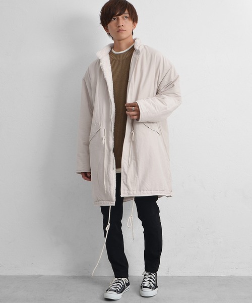 MinoriTY（マイノリティ）の「ボアリバーシブルモッズコート（モッズコート・メンズ・カーキ/ベージュ系その他/チャコール・M/L）」の7枚目の写真