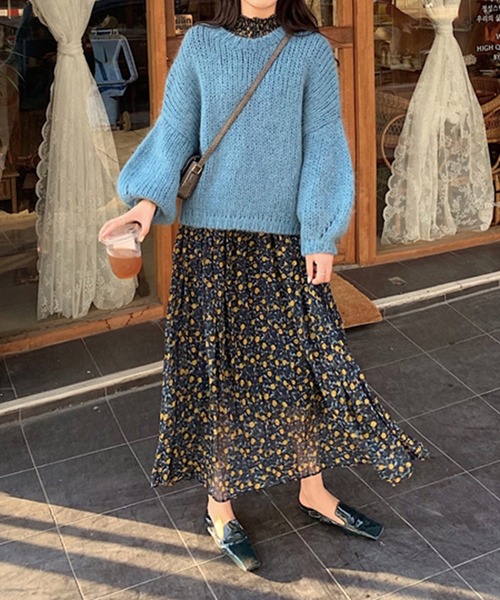 me+em select（ミームセレクト）の「ざっくり編みボリュームスリーブカラーニット（ニット/セーター・レディース・ブラウン/グリーン/ホワイト/ブルー/パープル・FREE）」の16枚目の写真