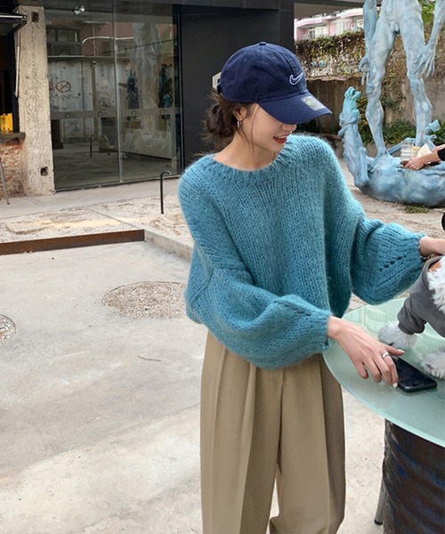 me+em select（ミームセレクト）の「ざっくり編みボリュームスリーブカラーニット（ニット/セーター・レディース・ブラウン/グリーン/ホワイト/ブルー/パープル・FREE）」の19枚目の写真