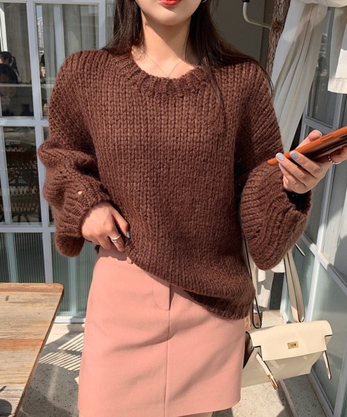 me+em select（ミームセレクト）の「ざっくり編みボリュームスリーブカラーニット（ニット/セーター・レディース・ブラウン/グリーン/ホワイト/ブルー/パープル・FREE）」の22枚目の写真