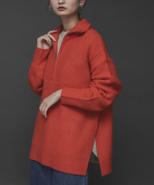 SENSE OF PLACE by URBAN RESEARCH（センスオブプレイスバイアーバンリサーチ）の「ストレッチアルパカハーフZIPセーター（ニット/セーター・レディース・ベージュ/グレー/レッド・ONE）」の3枚目の写真