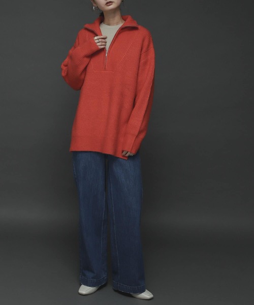 SENSE OF PLACE by URBAN RESEARCH（センスオブプレイスバイアーバンリサーチ）の「ストレッチアルパカハーフZIPセーター（ニット/セーター・レディース・ベージュ/グレー/レッド・ONE）」の14枚目の写真