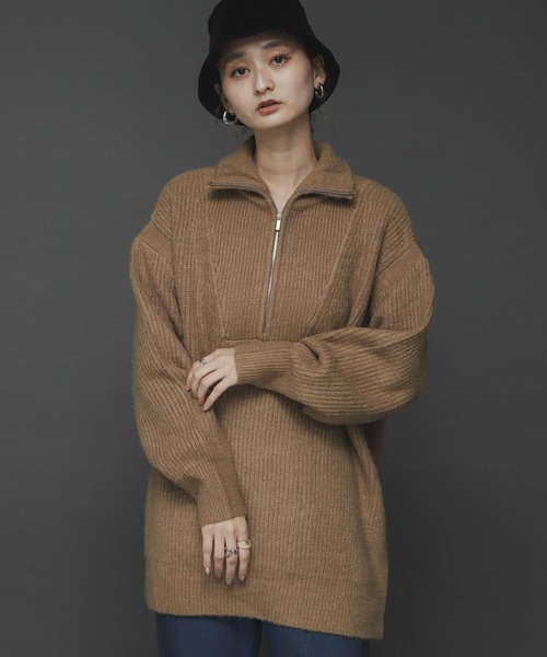 SENSE OF PLACE by URBAN RESEARCH（センスオブプレイスバイアーバンリサーチ）の「ストレッチアルパカハーフZIPセーター（ニット/セーター・レディース・ベージュ/グレー/レッド・ONE）」の4枚目の写真