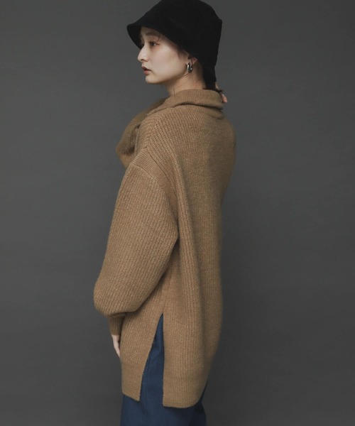 SENSE OF PLACE by URBAN RESEARCH（センスオブプレイスバイアーバンリサーチ）の「ストレッチアルパカハーフZIPセーター（ニット/セーター・レディース・ベージュ/グレー/レッド・ONE）」の7枚目の写真