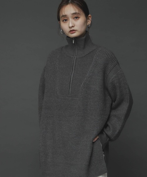 SENSE OF PLACE by URBAN RESEARCH（センスオブプレイスバイアーバンリサーチ）の「ストレッチアルパカハーフZIPセーター（ニット/セーター・レディース・ベージュ/グレー/レッド・ONE）」の18枚目の写真