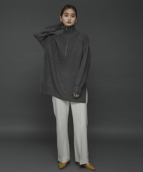 SENSE OF PLACE by URBAN RESEARCH（センスオブプレイスバイアーバンリサーチ）の「ストレッチアルパカハーフZIPセーター（ニット/セーター・レディース・ベージュ/グレー/レッド・ONE）」の8枚目の写真