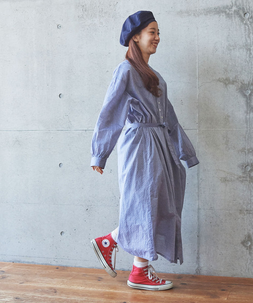 PAR ICI(パーリッシィ)の「ローンシャンブレー小紋柄抜染プリント ピンタックワンピース(シャツワンピース・レディース・ブラック/サックスブルー・FREE)」の18枚目の写真