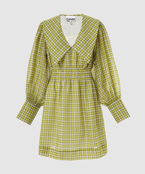 GANNI(ガニー)の「Organza Wide Collar Smock Mini Dress(ワンピース・レディース・チェック・38/36/34)」の1枚目の写真