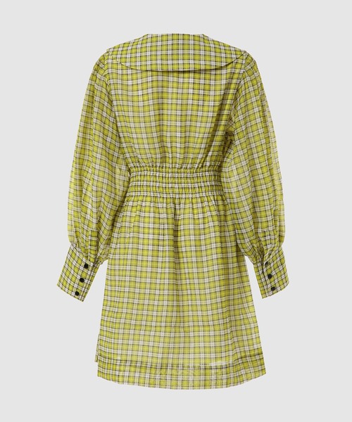 GANNI(ガニー)の「Organza Wide Collar Smock Mini Dress(ワンピース・レディース・チェック・38/36/34)」の2枚目の写真