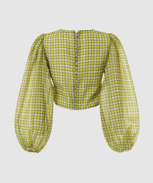 GANNI(ガニー)の「Organza Wide Sleeves Fitted Blouse(シャツ/ブラウス・レディース・チェック・38/36/34)」の2枚目の写真