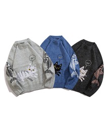 HOOK（フック）の「【HOOK】個性派・かわいい猫とサカナ刺繍ニットセーター（ニット/セーター）」
