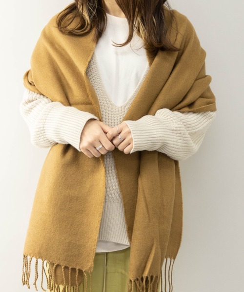 NYLAUS（ナイラス）の「アクリル 大判ストールマフラー（マフラー・メンズ・ブラック/ネイビー/グレー/キャメル/ブラック系/グレー系・FREE）」の7枚目の写真