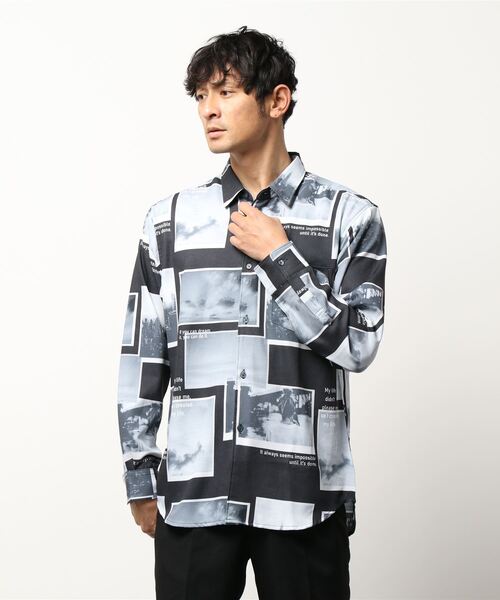 UNION STATION（ユニオンステーション）の「ジョーゼットマテリアル メモリアルフォトプリントレギュラーカラーシャツ（シャツ/ブラウス・メンズ・ホワイト/ブラック・LL/M/L）」の2枚目の写真