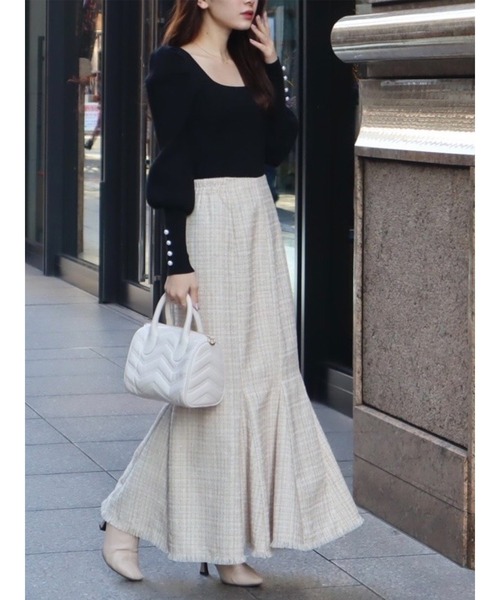 MIIA（ミーア）の「ツイードマーメイドスカート（スカート・レディース・ベージュ/オフホワイト/グリーン・FREE）」の7枚目の写真