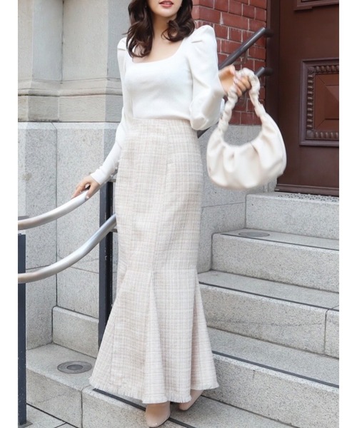 MIIA（ミーア）の「ツイードマーメイドスカート（スカート・レディース・ベージュ/オフホワイト/グリーン・FREE）」の15枚目の写真