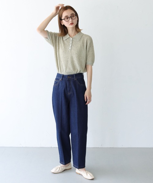 CLEIO（クレイオ）の「【CLEIO】ワイドテーパードパンツ（デニムパンツ・レディース・ネイビー/ブルー・S/M）」の10枚目の写真