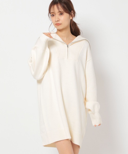 mysty woman(ミスティウーマン)の「ハーフジップミニワンピ 271587(ワンピース・レディース・ブラック/イエロー/アイボリー・FREE)」の1枚目の写真