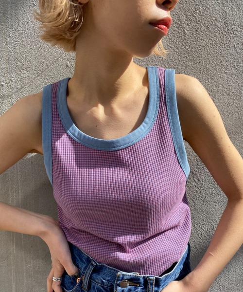 CIAOPANIC（チャオパニック）の「【新色追加】リブボーダータンク（タンクトップ・レディース・キャメル/ピンク/ボルドー/グリーン/イエロー・FREE）」の5枚目の写真