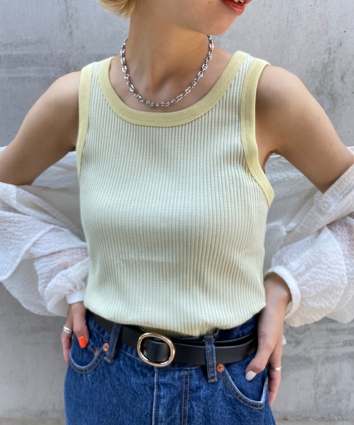 CIAOPANIC（チャオパニック）の「【新色追加】リブボーダータンク（タンクトップ・レディース・キャメル/ピンク/ボルドー/グリーン/イエロー・FREE）」の3枚目の写真